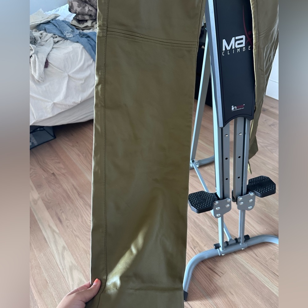 House of CB olive green high waisted leather pants - Picture 2 of 4